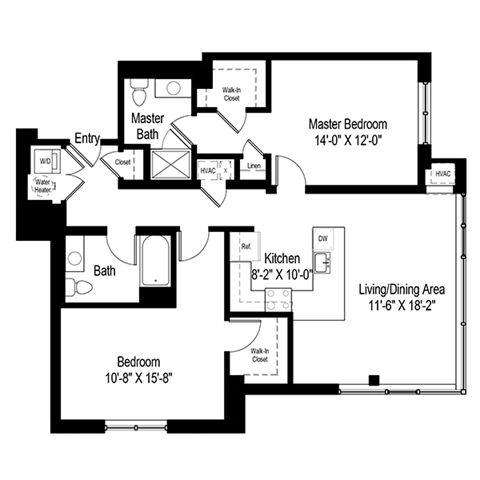 Floor plan for 2 beds, 2 baths, 1247 sqft
